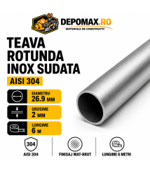 Teava rotunda inox sudata AISI 304, 26.9 x 2 mm, 6 metri Teava rotunda inox sudata AISI 304, 26.9 x 2 mm, 6 metri